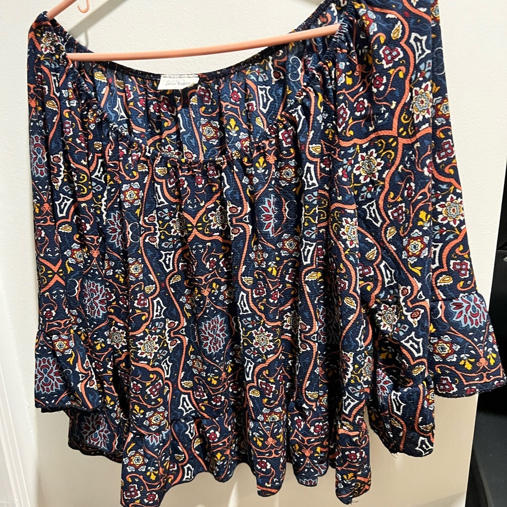Navy Floral Paisley adorable blouse